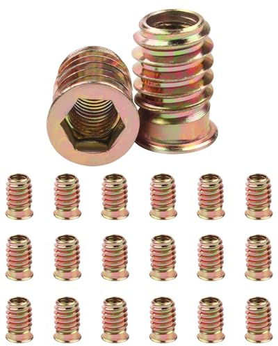 Jeboler M6×20mm Threaded Inserts for Wood, 20Pcs Insert Hex Socket Nuts | 6mm Nuts Zinc Plated Carbon Flanged Socket Nut Steel Hex Drive Head Nut for Wood Furniture DIY