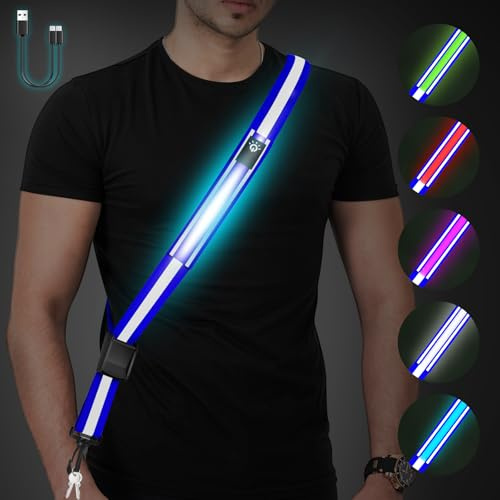 Fitense LED Bande Catarifrangenti con Porta Cellulare, Alta visibilità Bretelle Catarifrangenti per Corridori, 3 modalità Ricaricabile Luce Running per Corsa Notturna, Ciclismo, Motociclismo