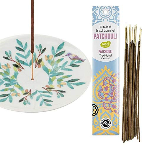 Coupelle Porte-encens en Porcelaine Aquarelle + Encens Indien au Patchouli