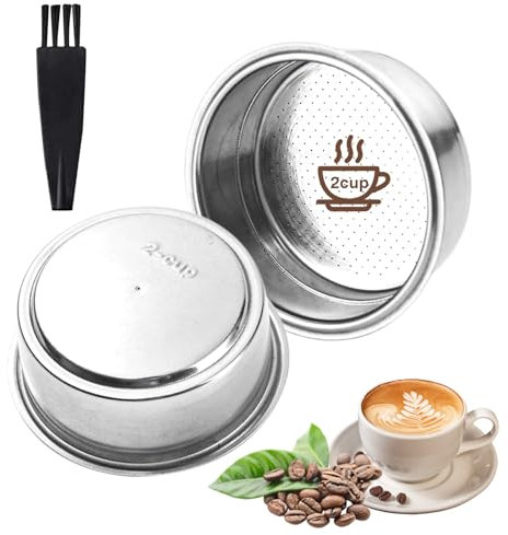 Scettar 51mm Filtro de Café de Acero Inoxidable 2 Tazas Canasta de Filtro Presurizado de Doble Capa con Cepillo Canasta de Filtro Expreso de Compatible con Cafeteras Cecotec Ufesa Breville