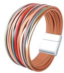 Viwind Lederarmband Damen Mädchen Boho Armband Damen Leder Mehrschichtig Armbänder Magnetverschluss Kette Frauen Armband Wickelarmband Freundschaftsarmbänder (Regenbogen farben)