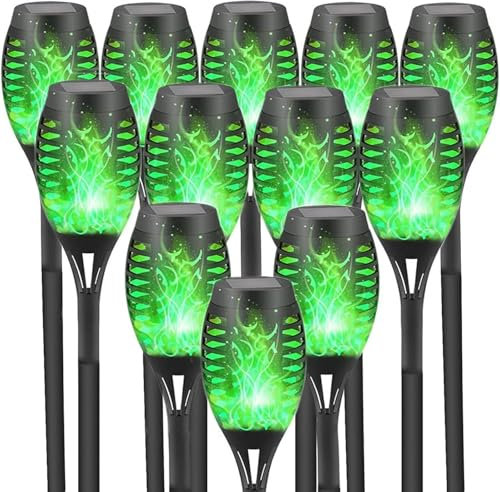 Mateju Lampes Solaires Exterieures Jardin, IP65 Étanche Deco Jardin Exterieur Lanterne Solaire, Lampe Solaire Eclairage Chemins pour Terrasse Pelouse Cour et Paysage, Flamme (Vert,6 pcs)