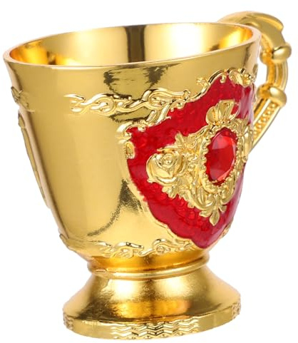 POPETPOP Copa de Licor Retro de Estilo Europeo de Vaso Metálico Vintage para Vino Blanco Copa para Camping y Uso Doméstico con Base Roja