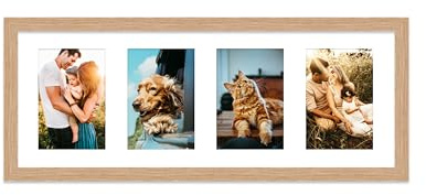 Oak Multi Photo Frame - Holds 4 x 6x4 Pictures, Family Collage Picture Frame for Wall Display, 8x22 Panoramic Frame Size, Pack of 1