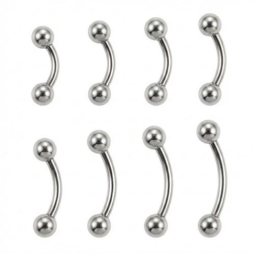 QZKJQDD 8 Pcs Vertical Labret Lip Bars & Eyebrow Piercing Jewellery, Curved Barbell Piercing, Bridge Tongue Rings for Eyebrow Lip Curved Barbell Piercing Helix Eyebrow Rings (Silver 8/10/12/14mm)