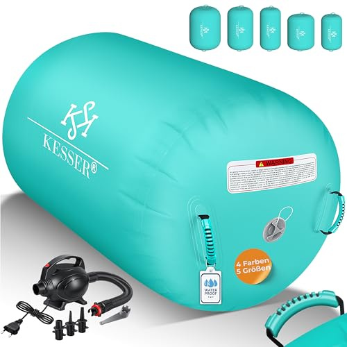 KESSER® Aufblasbare Airtrack | inkl. Tragetasche & elektr. Luftpumpe | Barrel Tumbling, Yoga, Fitnessmatte, Trainingshilfe, Turnmatte, Balance Trainer, Sportmatte, Gymnastikmatte, Workout