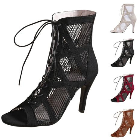 Stiletto höga klackar stövlar, klackskor damer eleganta öppna, sandaler med klack eleganta snörningssandaler sexiga sommarsandaler mesh stilettsandaler andningsbara ankelstövlar 10 cm pumps