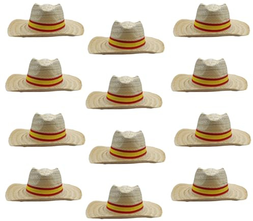 Planta Color Pack Sombreros de Paja con Cinta Bandera España o Sin Cinta Para Grupos: Despedidas, Peñas, Ferias, Eventos Patrios, Capeas o Viajes de Verano | Accesorio Ideal para Grupos y Fiestas