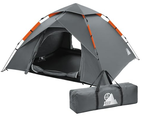 ECD Germany Tenda da Campeggio 4 Posti, Impermeabile, Antivento e Ultraleggera, Tenda Pop Up Automatica da Trekking a Doppio Strato, Facile da Montare con 2 Porte e Borsa, per Escursionismo, Spiaggia