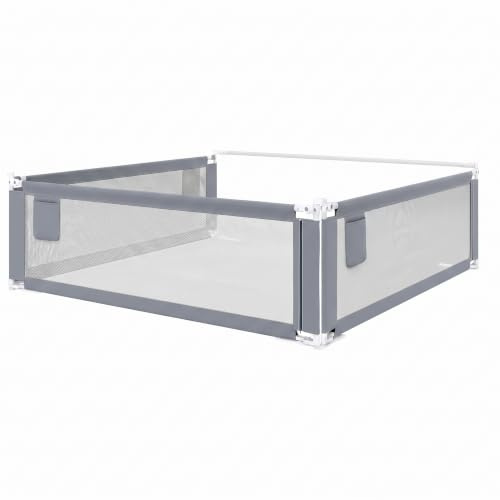 Bellabino Drina Rausfallschutz Boxspringbett 3er Set 180x200cm – Bettschutzgitter Hellgrau – Baby Bettumrandung höhenverstellbar 62-93cm – Bettgitter mit Seitentasche – Bettrausfallschutz Kinderbett