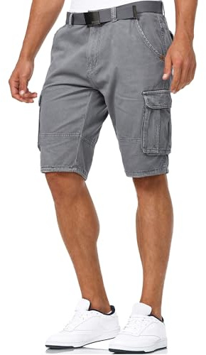 Indicode Herren Monroe Cargo-Shorts mit Gürtel | Bermuda Sommerhose aus Baumwolle für Männer Iron, 3XL