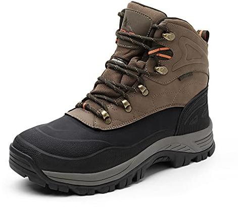 NORTIV 8 Stivali Uomo da Neve Invernali Caldo Stivali Invernali Impermeabili da Trekking All'aperto,Size 44,Marrone Nero,A0014