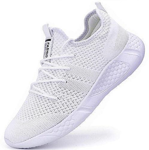 BUBUDENG Herren Laufschuhe Sportschuhe Sneaker Straßenlaufschuhe Turnschuhe Outdoor Leichtgewichts Laufschuhe Freizeit Atmungsaktive Fitness Schuhe Weiß,EU 40