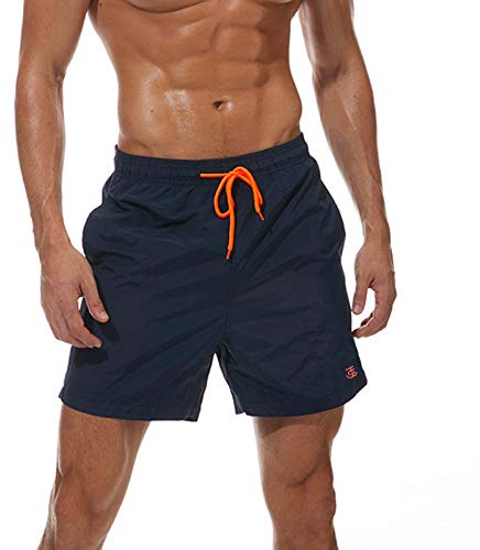 JustSun Mens Swimming Shorts with Pockets Board Shorts Swim Trunks Beach Shorts Waterproof Quick Dry Surf Shorts Summer Casual Shorts with Mesh Lining Dark Blue S