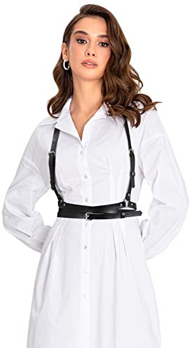 JasGood Punk Taillengürtel, Damen Schwarz PU Leder Skinny Body Verstellbare Gürtel mit Gothic Kreis für Party Halloween Cosplay