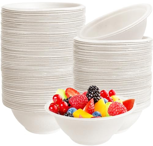 Tiaiidi 100 Pack 8 oz Disposable Paper Bowls,Compostable Bagasse Bowls,Small Biodegradable Heavy-Duty Bowls for Hot and Cold Food
