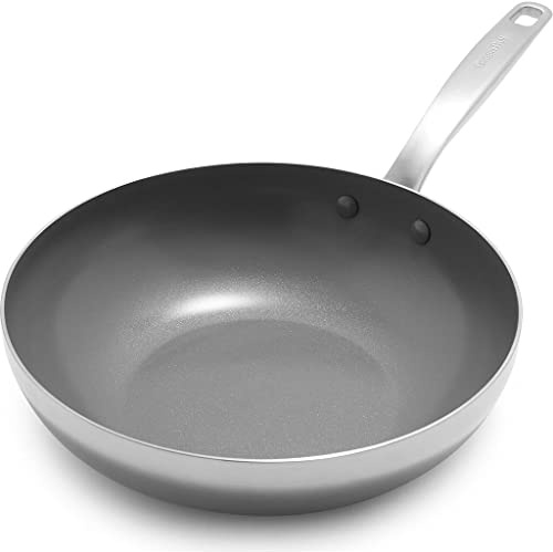 GreenPan Chatham Tri-Ply Stainless Steel Healthy Ceramic Nonstick 11 Wok Pan, PFAS-Free, Multi Clad, Induction, Dishwasher Safe, Oven Safe, Silver