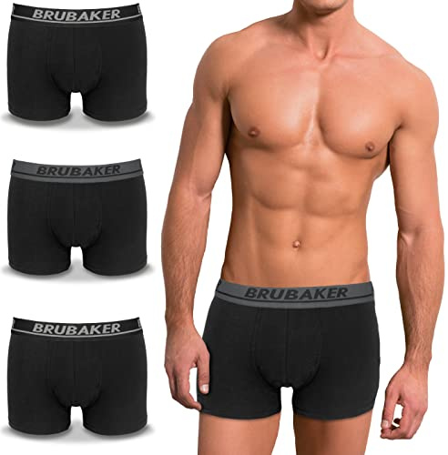 BRUBAKER Hombres Calzoncillos - Set de 4 Pantalones Cortos Retro - Hipster Boxer Pantalones con Cintura Elástica Cómoda y Transpirable - Ropa Interior Masculina de Algodón