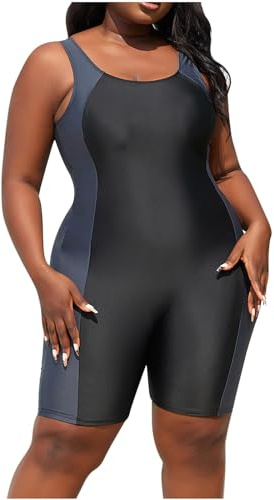 Women One Piece Boyleg Swimsuit Athletic Tummy Control Swimwear Surfing Rash Guard Swimming Costume Plus Size Modest Swimwear Bathing Suit Tankini Beachwear Ladies Sport Swimming Costume UK Size 12-20