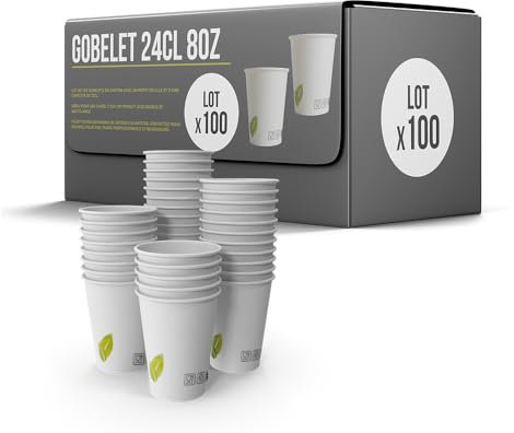 SPARKLERS CLUB Lot de 100 Gobelets 24cl / 8oz Jetables en Carton Blanc 100% Biodégradable - Gobelet à café en Papier 240ml Thé et Les Boissons Rafraîchissantes. Gobelets Boissons Chaudes et Froides