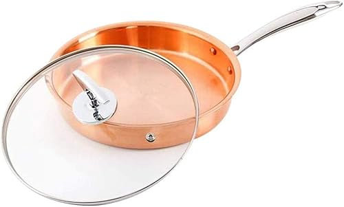 GQQDDD Non-stick kopparpanna med glaslock och svalt handtag, panna gjord av ren koppar med lockstekpanna (storlek: 22 cm)
