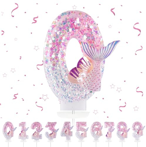 Födelsedagsljus siffror 0,3D sjöjungfru födelsedagsljus, rosa födelsedag ljus 0, tårta topper dekoration tårtdekoration födelsedag, födelsedagsljus för födelsedagsdekoration