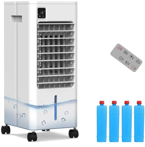 KioGro Mini Climatiseur Mobile 8L, Refroidisseur d'Air Portable avec Télécommande & 1-12h Minuterie, 3 Vitesses de Vent, 4 Packs de Glace, Réservoir d'eau Amovible, Roulettes 360, pour Chambre