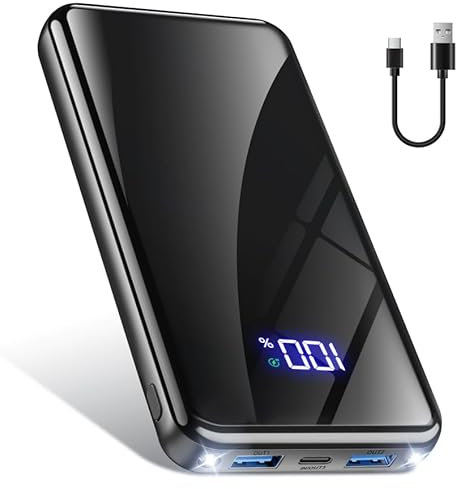 Powerbank 20000mAh, 22,5W USB-C Schnellladefunktion, Tragbarer externer Akku mit LED-Display & Taschenlampe, Universell kompatibel
