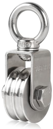 EFUTURETIME Poulie de Levage Acier Inox 304, Poulie Renvoi pour Cordes de 8 mm avec Boulon à œil M10, Rotatif, Capacité de Charge 200 kg