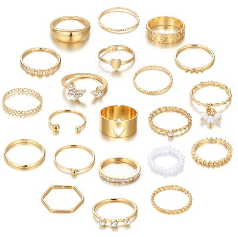 21Pcs Vintage Gold Knuckle Ring Set for Women, Stackable Joint Finger Rings Knuckle Joint Thumb Rings Heart Pearl Open Rings Set for Women Teen Girls (Golden 3)