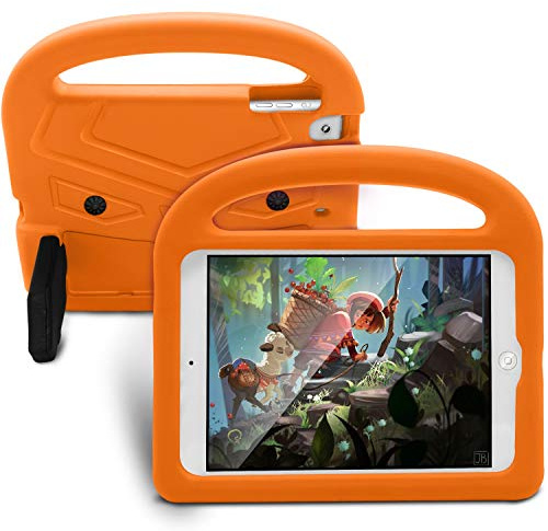 Tablettskydd Tablet Väska till iPad Mini 1/2/3/4/5 Silikonväska For barn, For chocktäta lättviktiga droppskyddade stativ tablettfall, med handtag och kickstand(Orange)