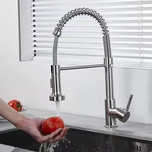 Rubinetto da cucina a leva singola, in acciaio inossidabile, finitura spazzolata, moderno miscelatore per acqua calda e fredda, elegante rubinetto per lavello da cucina