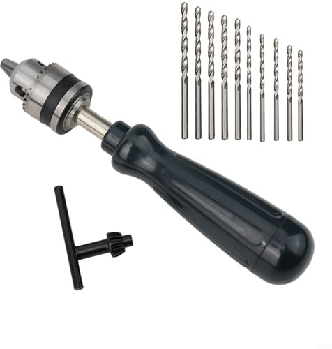 Handborr i aluminiumlegering med 0,6–6 mm nyckellös chuck och 10 st 0,8–3 mm borrkronor för trä, plast, modelltillverkning och hantverk gör-det-själv