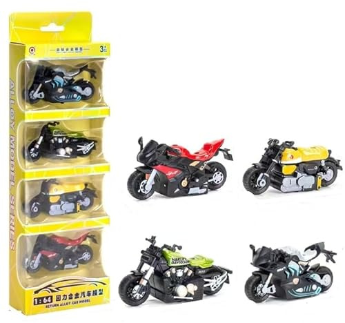 NimblusToy Juguete de motocicleta, 4 piezas de juguete de motocicleta, modelo de motocicleta de alta simulación Pull Bac coches de juguete, modelo de moto para niños, regalo de fiesta de cumpleaños