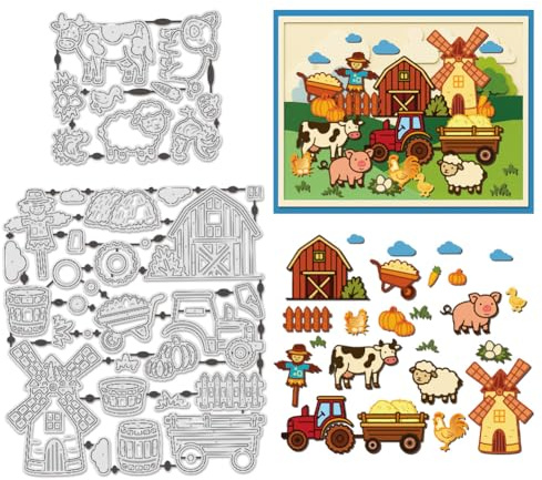 UNICRAFTALE 40 pcs Éléments de Ferme Die de Découpe pour Fabrication de Cartes Réutilisable Carbone Thème Animal de Ferme Gabarits de Gaufrage Pochoirs Die Cut pour Scrapbooking Album Décoration