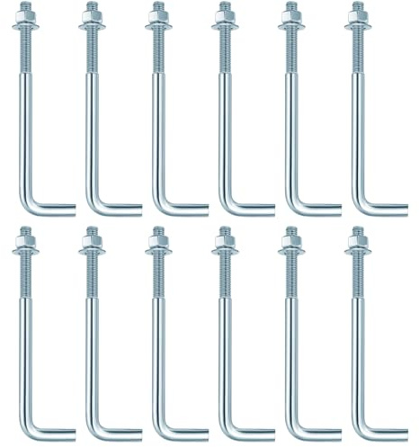 12 Pcs Galvanized Anchor Bolts, 1/2” x 8” Anchor Bolts with Nuts and Washers, J Bolts for Concrete Pouring, Post Anchor and Wood Construction