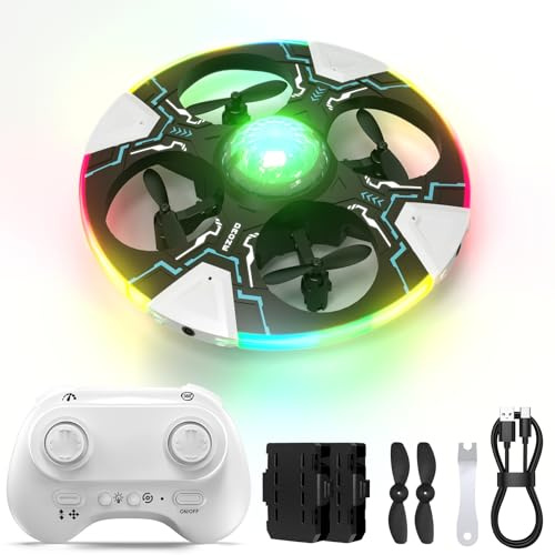 FISHOAKY UFO Mini Drone Giocattolo per Bambini, Droni per Principianti con Capriole a 360°, e Luci LED, 2 Batterie, Mini Droni Quadricottero RC per Ragazzi e Ragazze (nero)