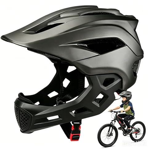 Casco da bicicletta per bambini 2 in 1, con protezione per il mento, per skateboard e bicicletta, leggero casco da mountain bike, rimovibile, per BMX, Dirt Bike (nero)