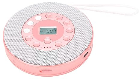 Denash Bärbar CD-spelare med Högtalare 2000mAh Uppladdningsbar Bluetooth CD-musikspelare för Bil Hemresor, Inbyggd Mikrofon, Inspelning Till USB-enhet (Rosa)