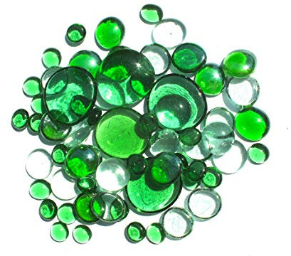 mesbilles - 500 GR Mélange Vert Transparence Billes Plates - Galet en Verre 30 mm 20 mm 10 mm Cailloux en Verre décoratifs
