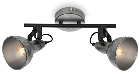 BRILONER - Plafonnier Led, Plafonnier Salon, Luminaire Plafonnier, Spot de plafond vintage, plafonnier orientable rétro, éclairage de plafond, 2x E14 douille, Silver-Crafted, 305x100x180 mm