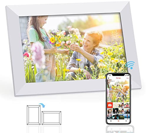 FRAMEO WiFi Digitaler Bilderrahmen, 10,1 Zoll Touchscreen Fotorahmen, 1280x800 IPS LCD, mit 16 GB Speicher, Auto-Rotat, Teilen Sie Momente sofort über Frameo App von überall, Weiß