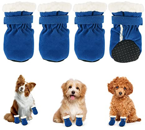 Jodsen Hundeschuhe,4 Stück Hundeschuhe Pfotenschutz wasserdichte Schneeschuhe Pfotenschutz mit Anti-Rutsch Sohle Outdoor Pfotenschützer Hundeschuhe für kleine mittlere Hunde Herbst Winter (Blue)
