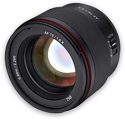 Samyang AF 75 mm F1.8 para Fuji X - lente para retratos liviana y compacta con LSTM-AF, protección contra la intemperie e interruptor personalizado para tomas nocturnas y de viaje