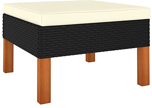 Keketa Fußbank Sofa Modular Gartensofa Sofa Lounge Gartenmöbel Einzelsofa Sitzhocker für Outdoor Garten Balkon Terrasse Poly Rattan und Eukalyptus Massivholz Schwarz