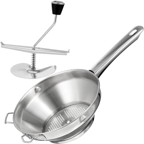 Housoutil 1pc Stainless Steel Masher Metal Garlic Masher Potato Mashers Food Mill for Applesauce Fruit Ricer Masher Lemon Squeezer Manual Potato Presser Grouting to Rotate Small