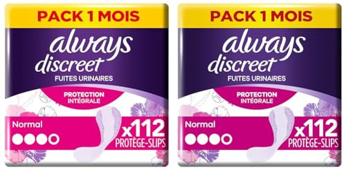 Always Discreet, 112 Protège-Slips Incontinence Femme, Normal, Protection Intégrale pour Fuites Urinaires Très Légères, Pack 1 Mois (Lot de 2)