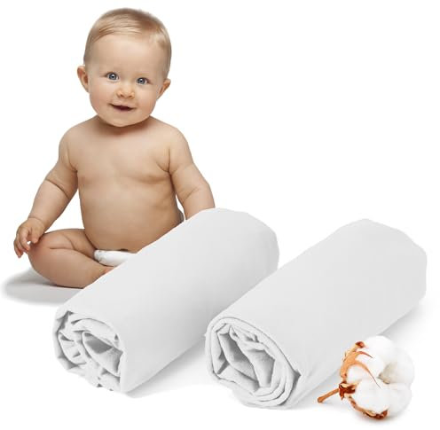 Dreamzie - 2er-Set Spannbettlaken 40x90 cm - Oeko-Tex Zertifiziert, 100% Baumwolle, atmungsaktives Spannbetttuch Jersey Baby, 150 g/m² - Weiß