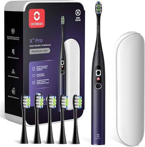 Oclean Elektrische Zahnbürste X Series Pro Gift Set, Schallzahnbürste mit Bildschirm, 3 Modi & 32 Intensitäten Sonic Electric Toothbrush mit Timer, 6 Stücke Bürstenköpfe mit Reiseetui, Dunkellila