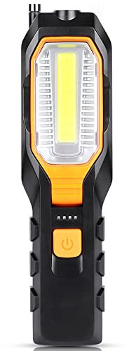Lampada di ispezione a LED, ricaricabile tramite USB, luce da lavoro COB, torcia portatile portatile con batteria da 2800 mAh, rotazione di 90°, luce da campeggio con magnete e gancio, per meccanici,